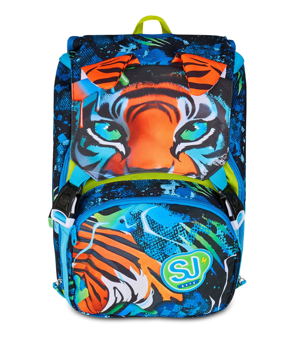 ZAINO SJ GANG AIR TOIGER STYLE JAM GANG Zaino Scuola Estensibile Big, Blu, Zaino con Divisorio Interno, Tasca Superiore con Orecchie in Peluche, Tasca per Borraccia, 24 L