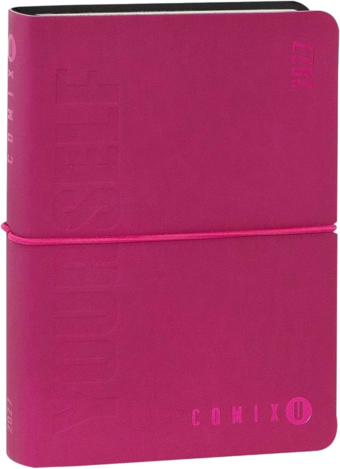 COMIX U YOURSELF - Agenda Giornaliera Mini 2026-2027, Diario 16 Mesi, con Copertina Morbida, elastico, 11x15.3 cm, Magenta