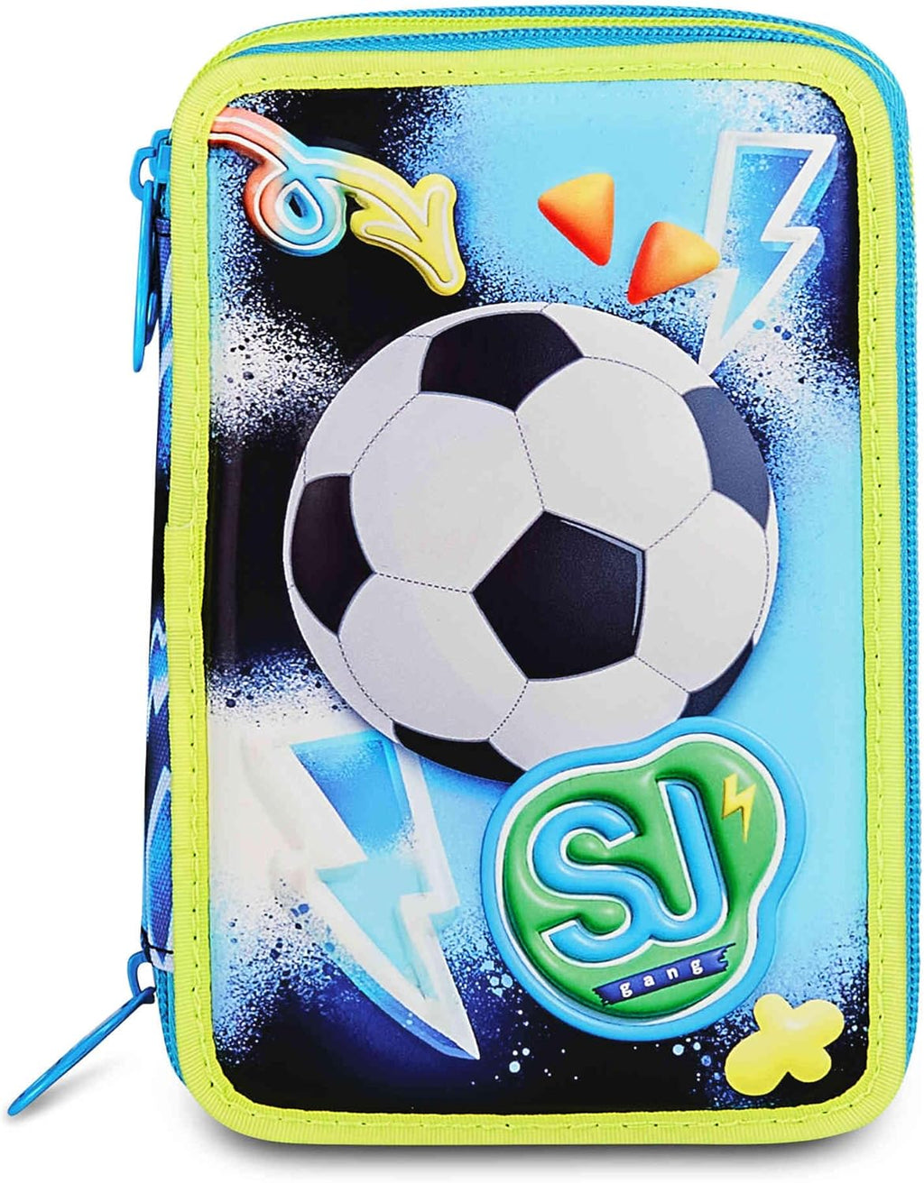 SJ Gang Astuccio Scuola 3 Zip 3D Glowgame Blu con Pallone in Rilievo