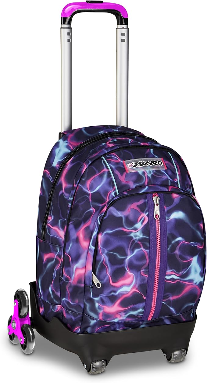 Seven Trolley Scuola Comby 8 Ruote ELECTICVIBE GIRL, Viola, 31 L, Scomponibile, Uso Zaino, Tasche multiuso, Tasca porta pc, Struttura pieghevole, Barra telescopica