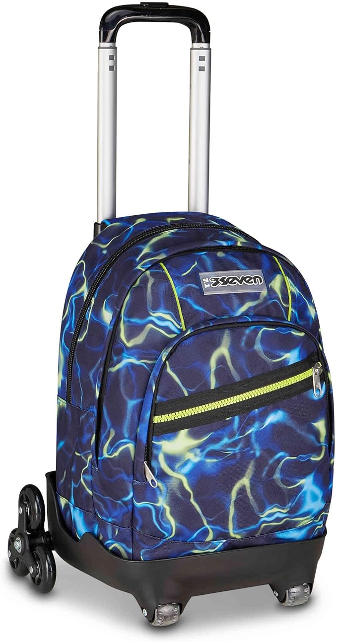 Seven Trolley Scuola Comby 8 Ruote ELECTICVIBE BOY, Blu, 31 L, Scomponibile, Uso Zaino, Tasche multiuso, Tasca porta pc, Struttura pieghevole, Barra telescopica