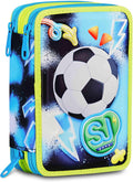 SJ Gang Astuccio Scuola 3 Zip 3D Glowgame Blu con Pallone in Rilievo