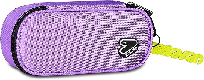 Seven Portapenne Scuola Round Plus TECH LINE, Rosa, Astuccio ovale, Taschino interno con zip, Passanti elastici portapenne, bustina
