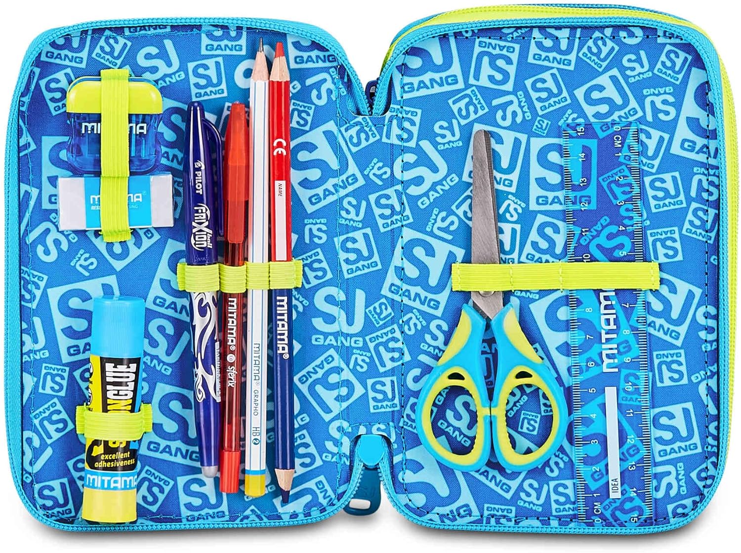 SJ Gang Astuccio Scuola 3 Zip 3D Glowgame Blu con Pallone in Rilievo