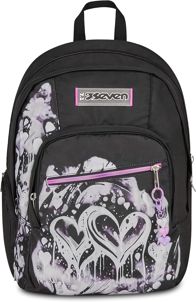 Seven Zaino Scuola Dual Detach PLUMPY LINE GIRL, Nero, 32 L, Doppio Scomparto, Multifunzione, Zaino Staccabile, Tasca con organizer, Scomparto porta pc