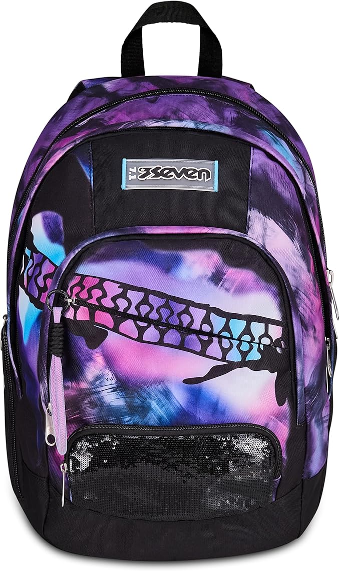 Seven Zaino Scuola Dual PINK FUSION, Doppio Scomparto, Viola, 32 L, Multifunzione, Tasca attrezzata, Tasca laterale porta borraccia, Scomparto porta pc