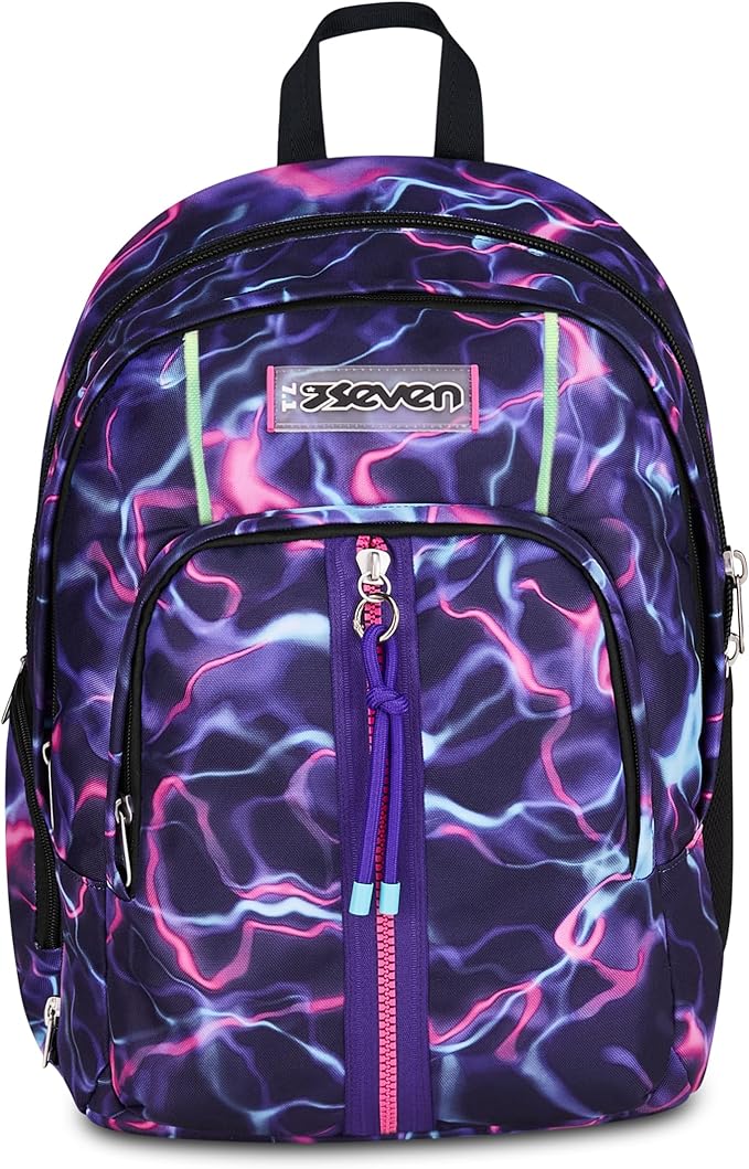 Seven Zaino Scuola Dual Detach ELECTRICVIBE GIRL, Nero, 32 L, Doppio Scomparto, Multifunzione, Zaino Staccabile, Tasca con organizer,Scomparto porta pc