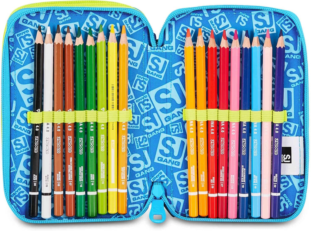 SJ Gang Astuccio Scuola 3 Zip 3D Glowgame Blu con Pallone in Rilievo