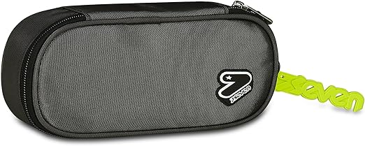 Seven Portapenne Scuola Round Plus, Grigio, Astuccio Ovale Con Elastici e Tasca Per Penne, Matite e Accessori, bustina