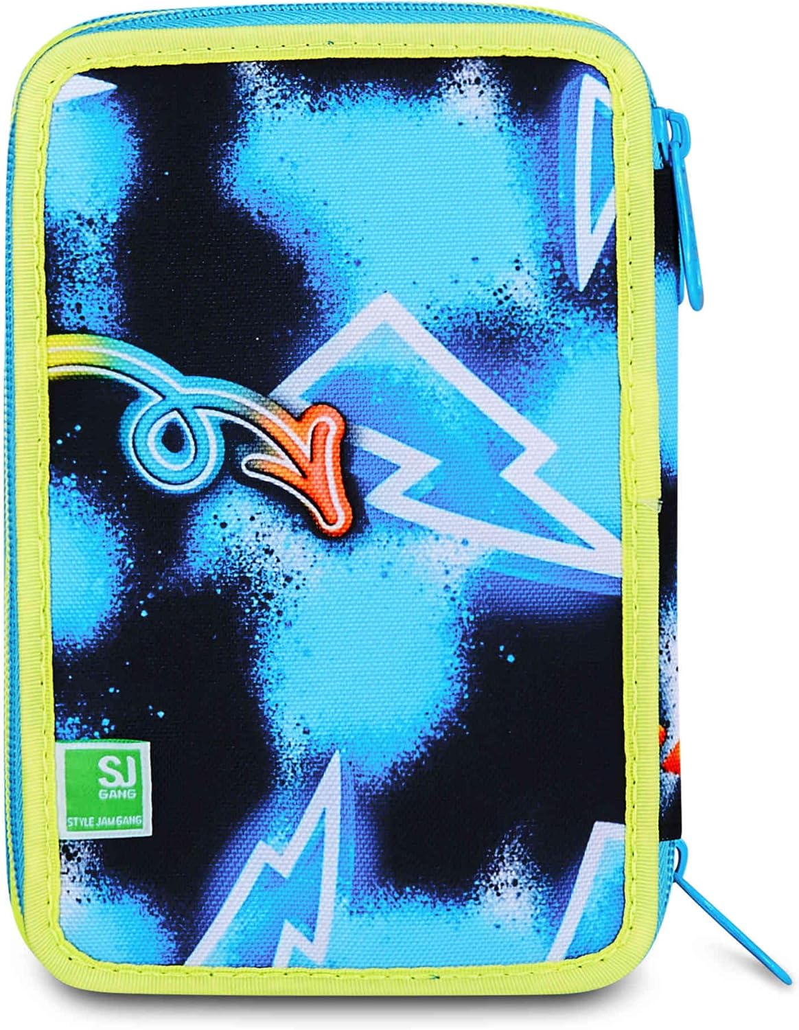 SJ Gang Astuccio Scuola 3 Zip 3D Glowgame Blu con Pallone in Rilievo