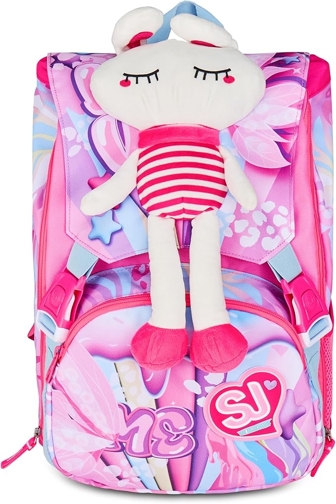 SEVEN SJ SJ GANG PLUSHY RABBIT Zaino Scuola Estensibile Big, Fucsia, Zaino con Divisorio Interno, Tasca Superiore Peluche, Tasca per Borraccia, 24 L