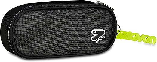 Seven Portapenne Scuola Round Plus TECH LINE, Nero, Astuccio ovale, Taschino interno, Passanti elastici, bustina