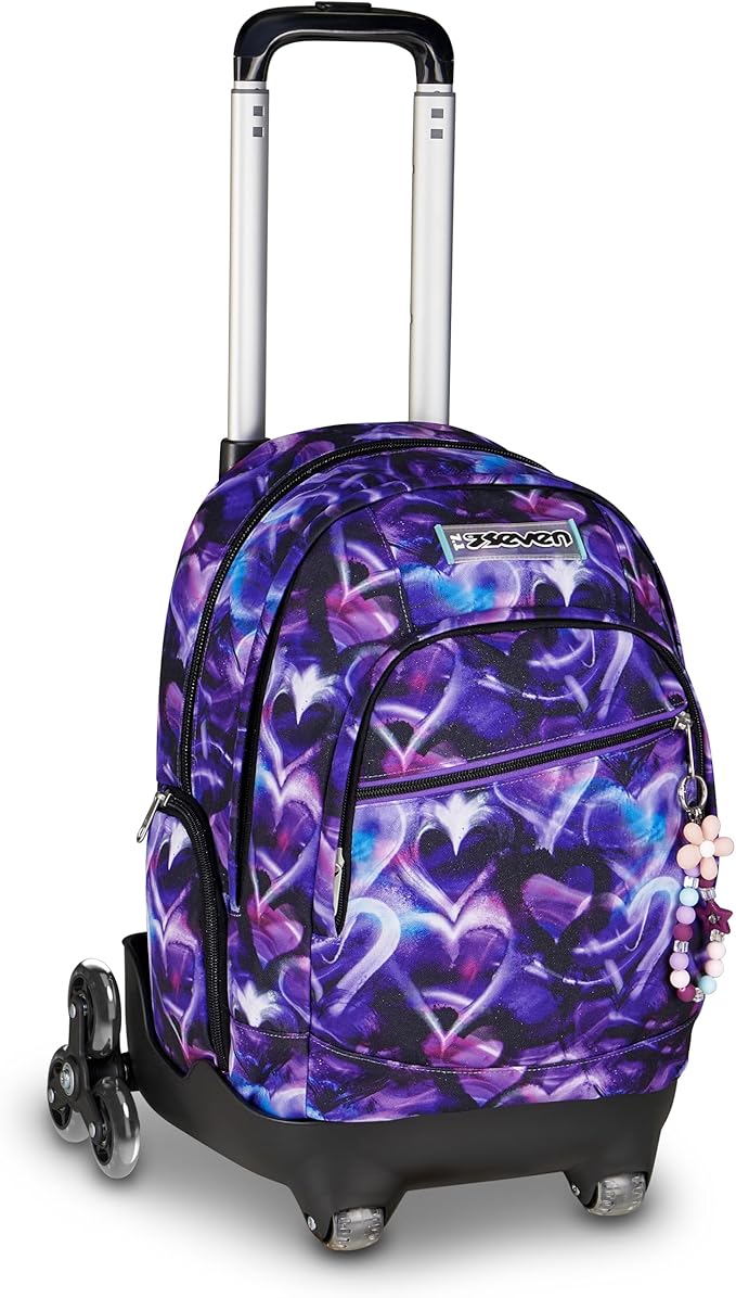Seven Trolley Scuola Comby 8 Ruote LOVEPASS, Viola, 31 L, Scomponibile, Uso Zaino, Tasche multiuso, Tasca porta pc, Struttura pieghevole, Barra telescopica