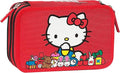 HELLO KITTY - Astuccio Scuola Ufficiale Hello Kitty, Astuccio 3 Scomparti Bambino e Bambina con Set Cancelleria, Penna Cancellabile Blu e Pratica Chiusura a Zip, 20x13Hx7 cm