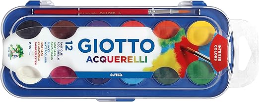 GIOTTO acquerelli astuccio da 12 colori con pennello, diametro pastiglie 30 mm