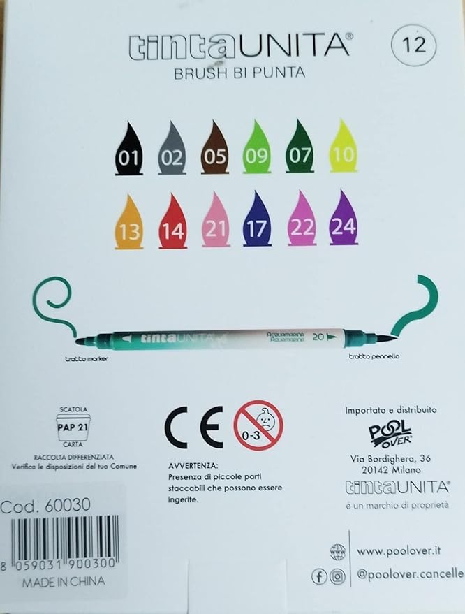 TINTA UNITA brush bi punta astuccio da 12 colori
