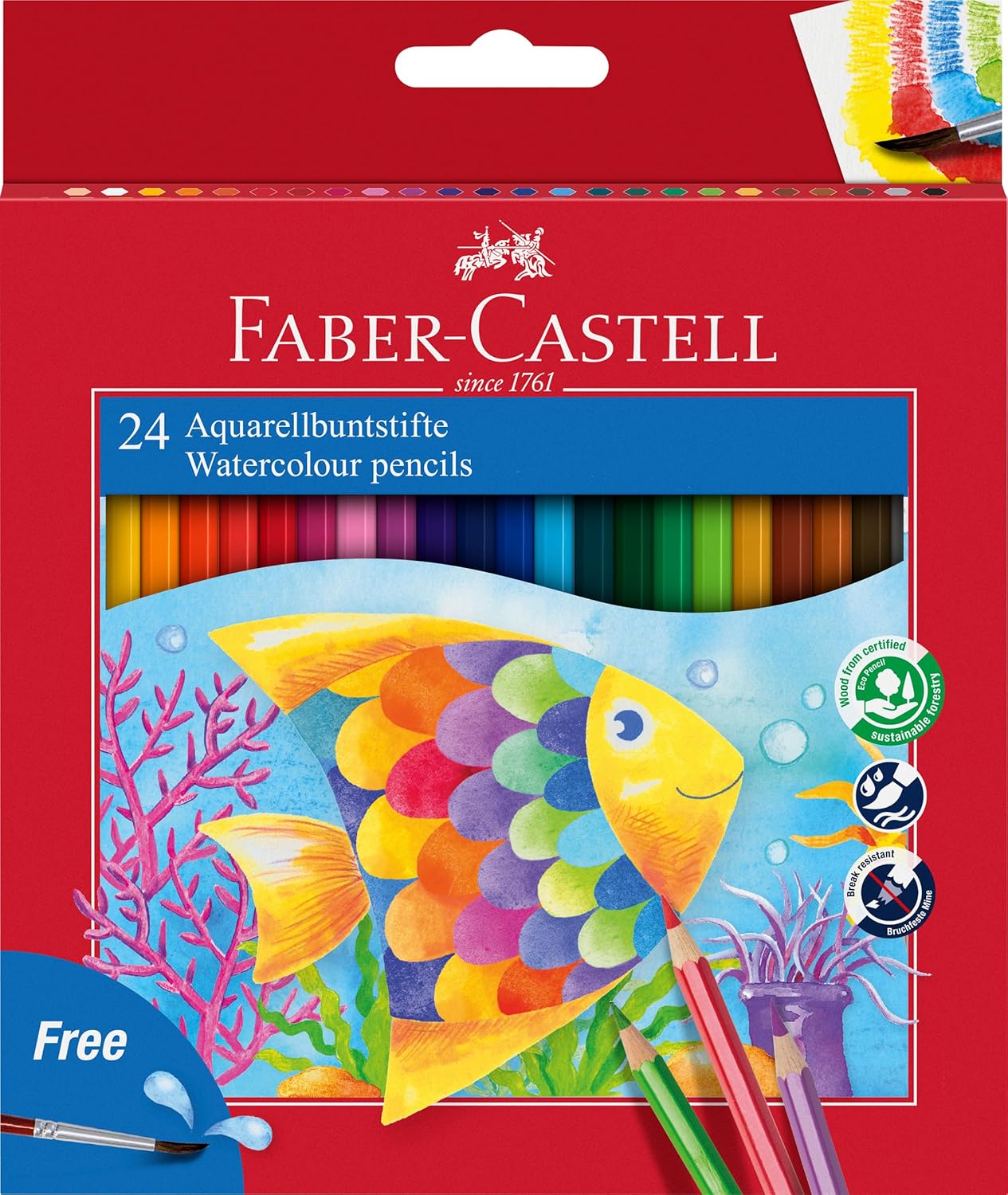 Faber-Castell 114425 - Estuche de 24 ecolápices de color acuarelable, 1 pincel