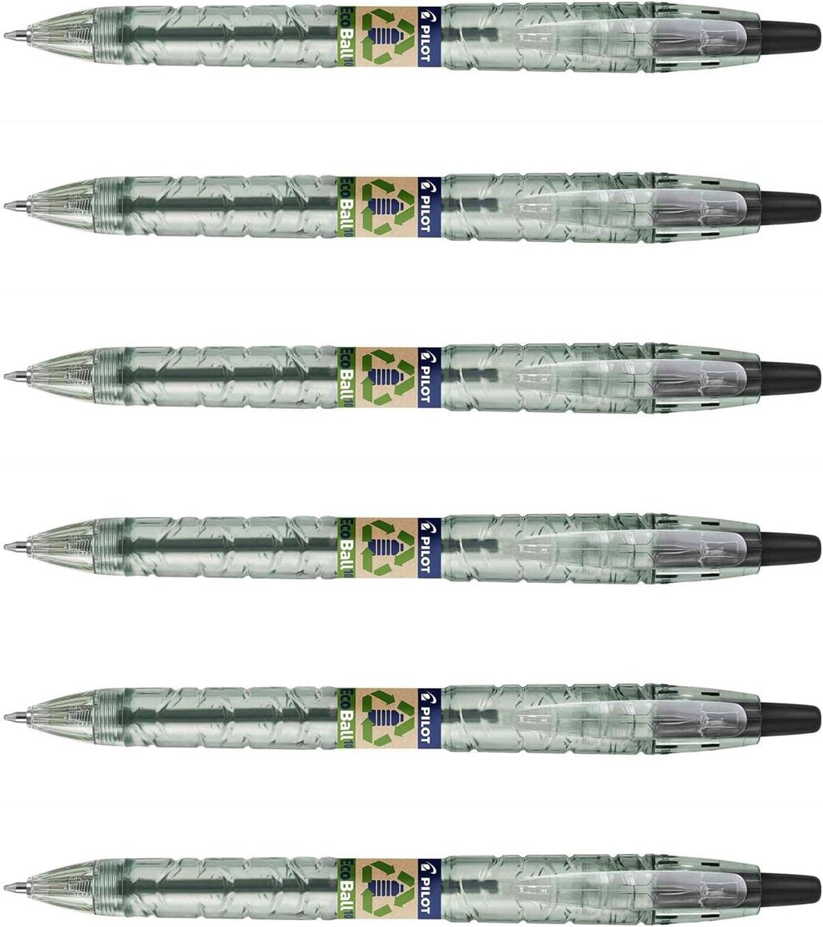 PILOT Ecoball Begreen - Set di 6 penne a sfera ricaricabili, punta media, colore: Nero