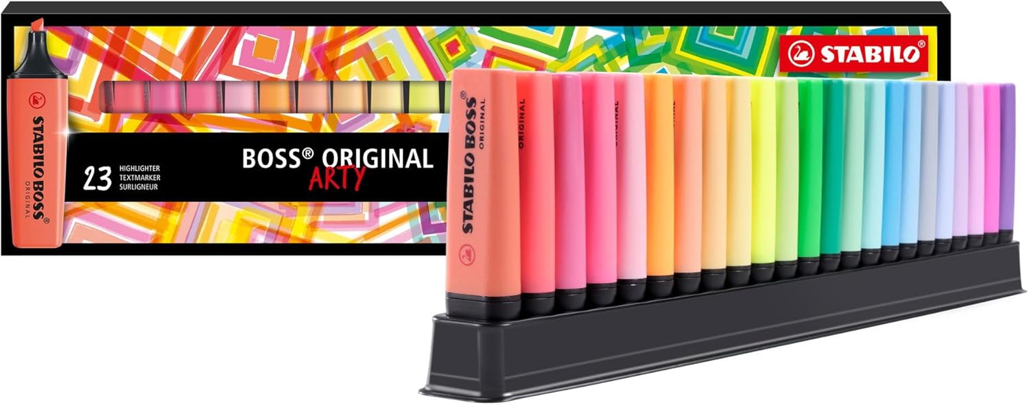 STABILO BOSS ORIGINAL - Evidenziatore - Desk-Set - ARTY Edition - 23 Colori assortiti 9 Neon + 14 Pastel
