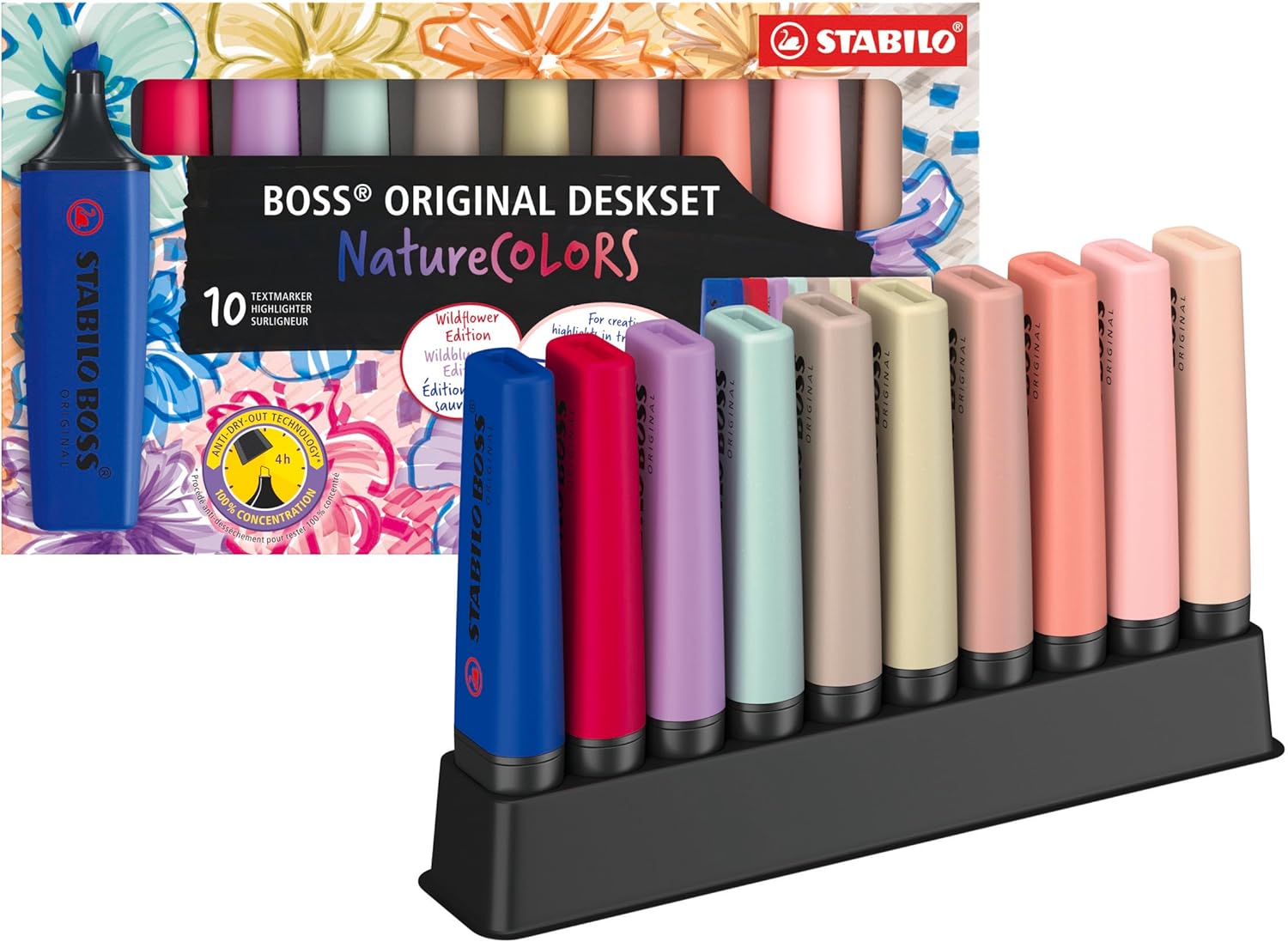 STABILO BOSS ORIGINAL - Evidenziatore - NatureCOLORS Wildflower - Desk-Set - 10 Colori assortiti
